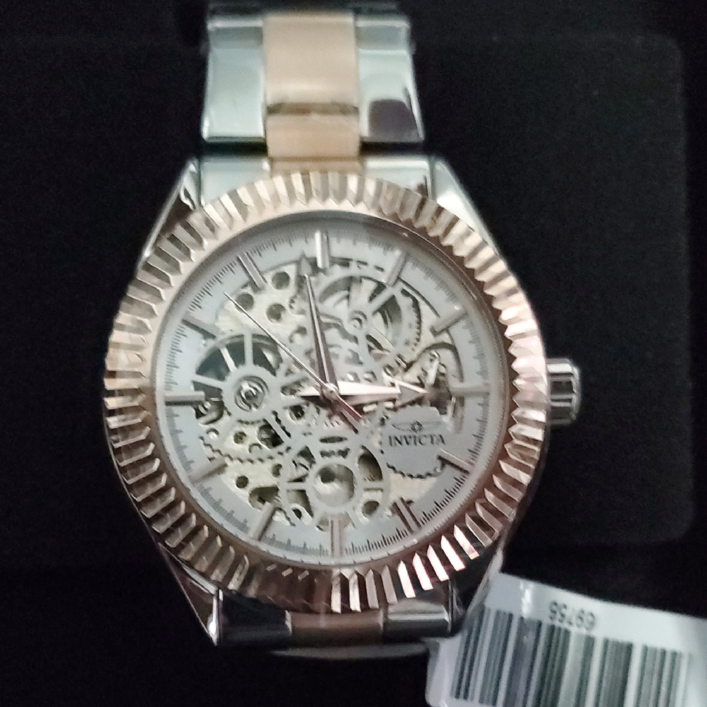 Invicta Rose Gold and Silver Skeleton Dial Bracelet Watch